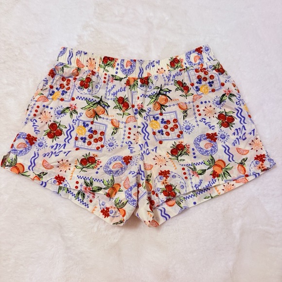 Vinyl Threads Pants - Vinyl Threads short colorful Mediterranean fruit print Lightweight Comfortable M